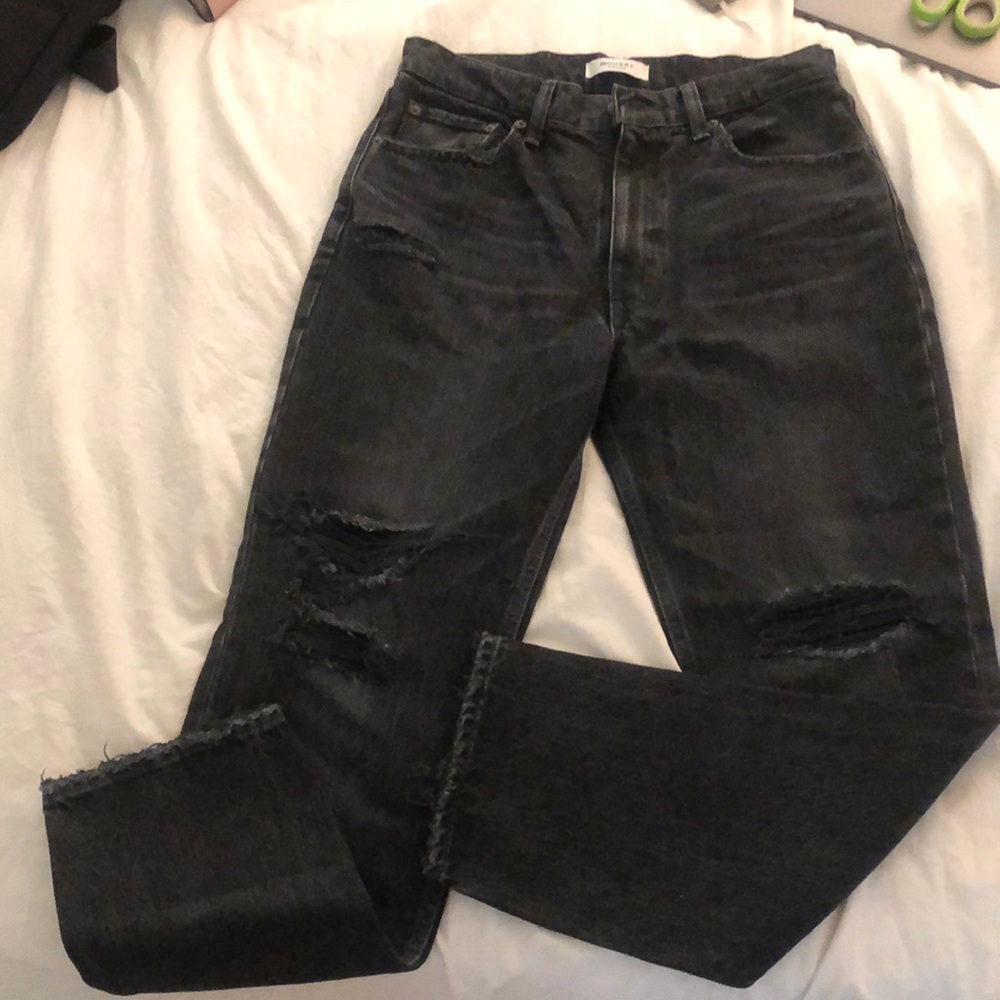 Moussy Charcoal Distressed Boyfriend Jeans